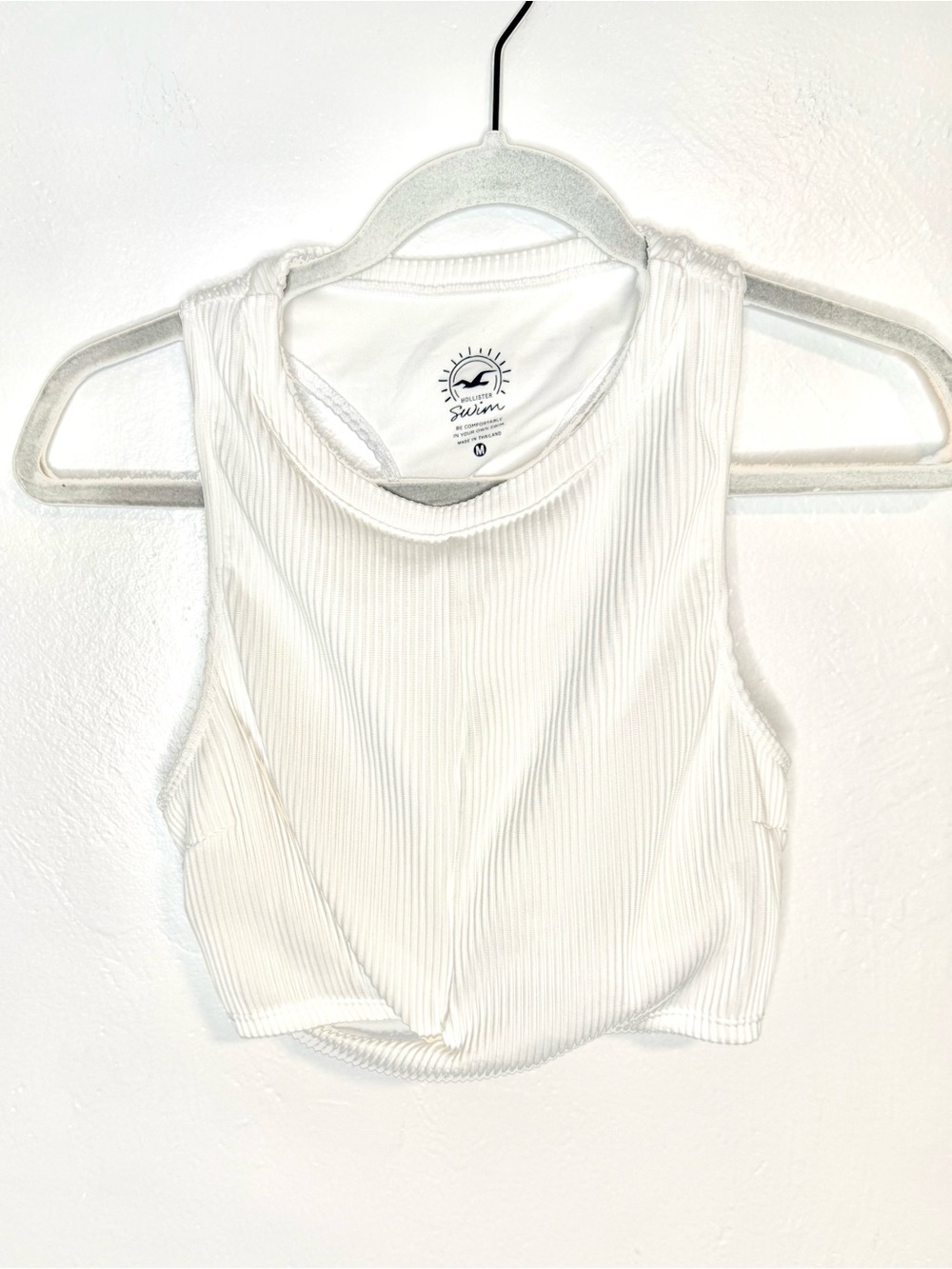Hollister Swim White Ribbed High Neck Racerback Bikini Top Size M